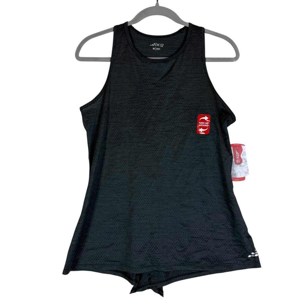 BCG Tank Top Womens Medium Black Honeycomb Tie Back Training Mesh Athletic
